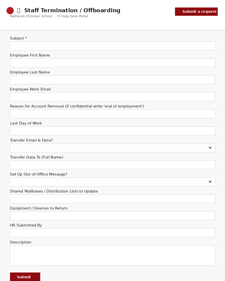 Staff Termination / Offboarding form preview